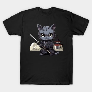 Japanese Samurai Cat Kawaii Ninja Cat T-Shirt